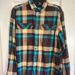 Men's Plaid Flannel Shirt - Brown, Yellow, and Green